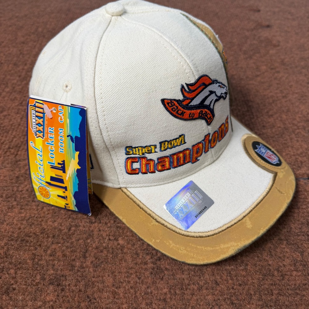 Vintage Logo Athletic Denver Broncos Super Bowl XXXIII Champions Hat NWT Cream